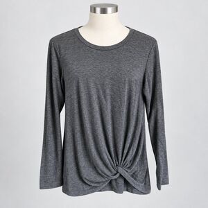 Yidarton Womens S Top Shirt Heather Gray Long Sleeve Twist Knot Front Casual
